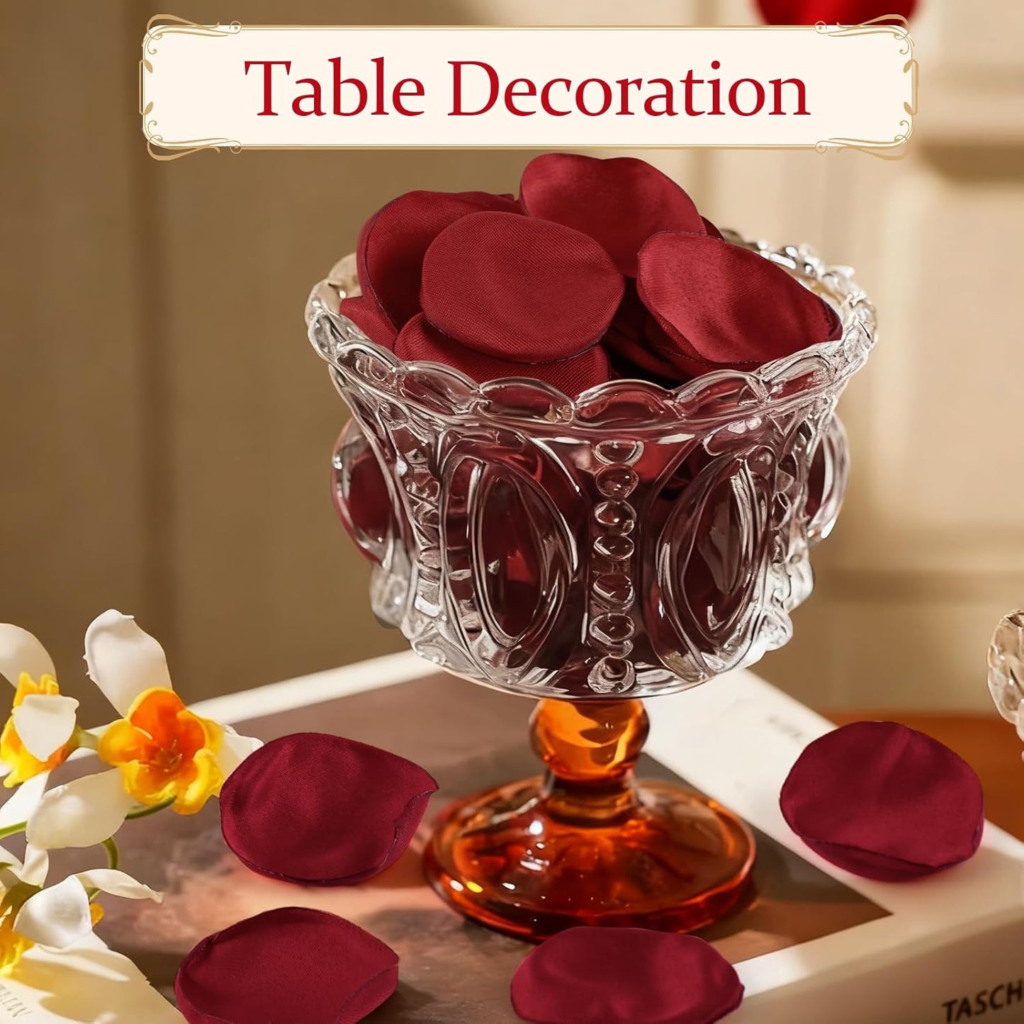 Silk Rose Petals Burgundy 300pcs - Bulk Faux Flower Petals for Wedding Decor, Dinner Table Scatter, Party Confetti, Bridal Shower, and Night Decoration