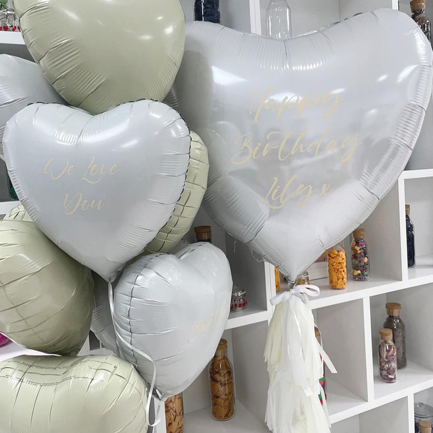 Cream White Heart Balloons,12Pcs 18 Inch Beige Helium Foil Love Heart Shaped Balloons for Boho Wedding Engagement Party Gender Reveal Anniversary Birthday Baby Shower Valentines Day Decorations