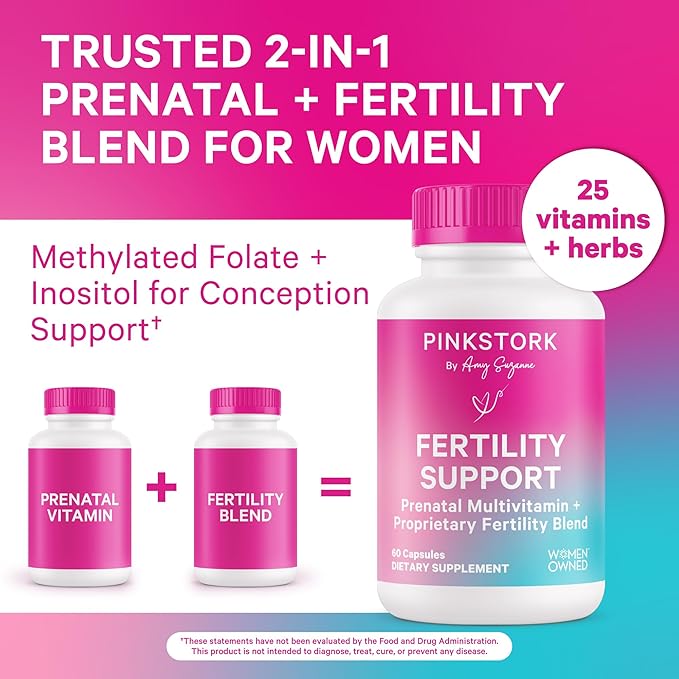 Pink Stork Fertility Supplements for Women – Preconception Vitamins with Inositol, Vitex & Ashwagandha – Women’s Fertility Supplement for Conception & Hormone Balance – 60 Vegetarian Capsules
