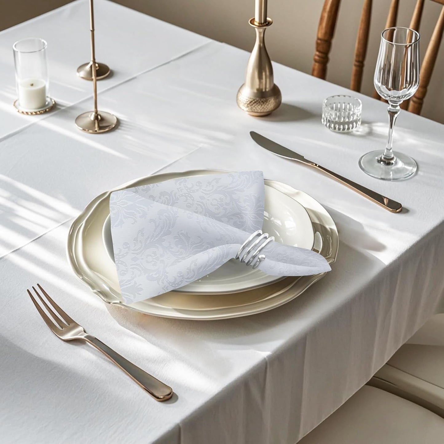 SASTYBALE White Cloth Napkins 20 x 20 Inch Set of 4, Washable Jacquard Damask Table Napkin for Kitchen Dining, Party, Wedding, Banquet(Square 20 x 20 Inch, 4 Pieces/Packs)