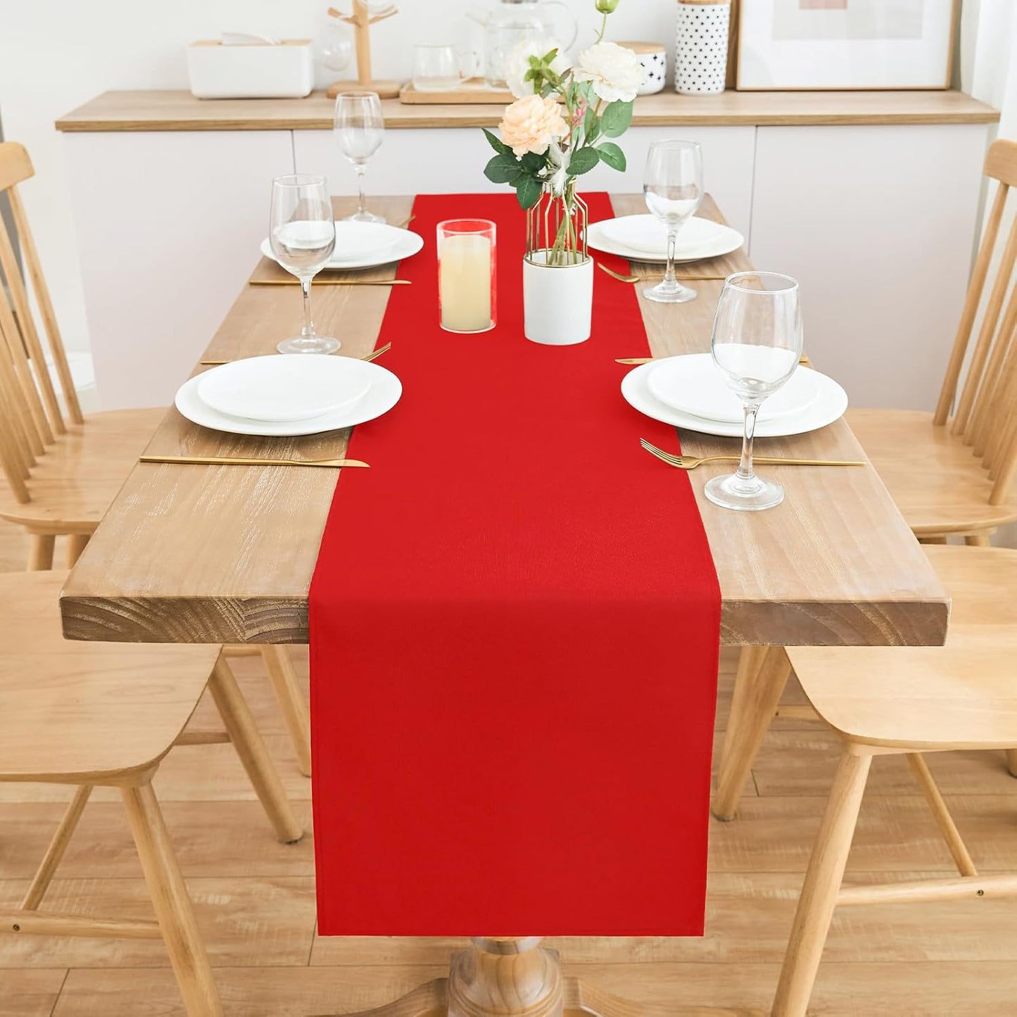 2 Pack Red Long Table Runner 12 x 108 Inch Solid Color Farmhouse Runners Coffee Table Dresser for Daily Party Home Decoration