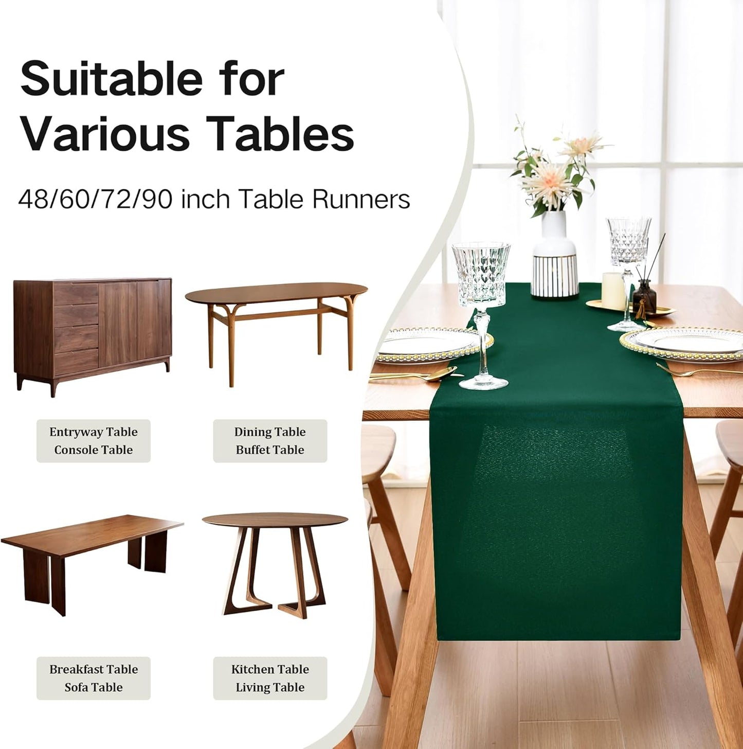 Farmhouse Green Table Runner Dining Table Runners 72 Inches Long Coffee Table Runner for Dresser Living Room Bedroom Holiday Party Banquet 12X72 Inch