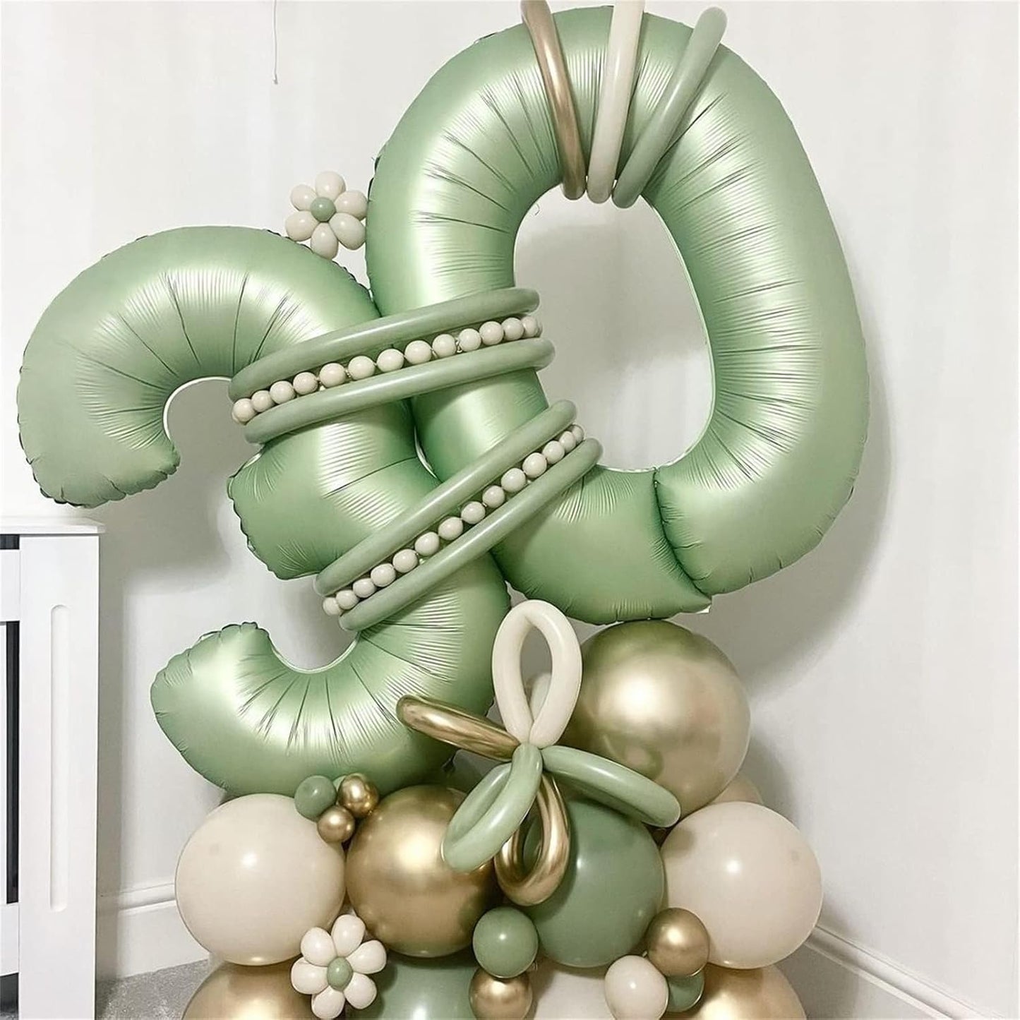 40 Inch Sage Green Foil Balloon Number 4, Large Self Inflating Olive Green Number Balloons 0-9 Helium Balloons Set for Girls Boys 4th Birthday Women Anniversary Jungle Safari Party Decoration Supplies