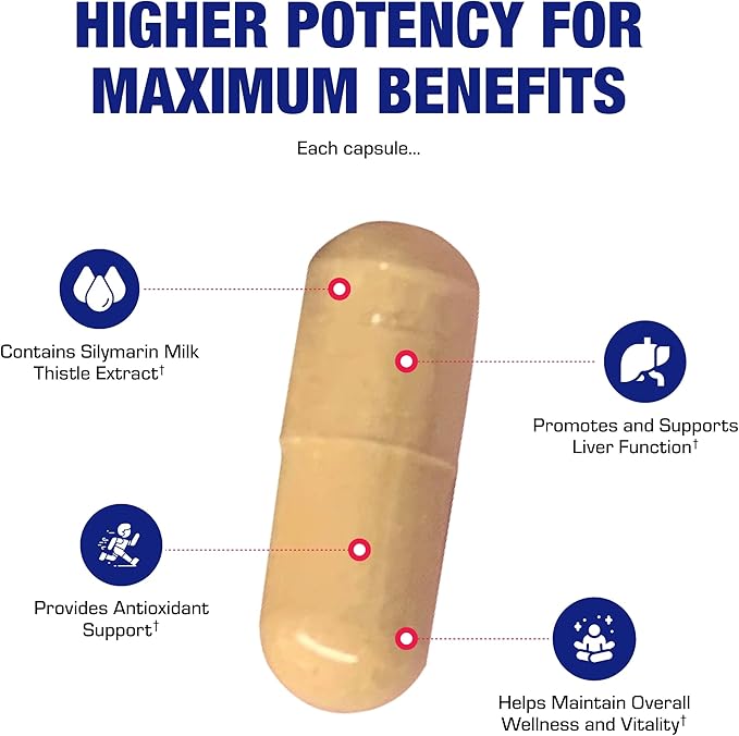 Silymarin Milk Thistle Extract Capsules - Clinical Milk Thistle Liver Supplements for Women & Men with Standardized 80% Silymarin for Liver Cleanse Detox Support - Vegan Made in the USA - 100 Servings