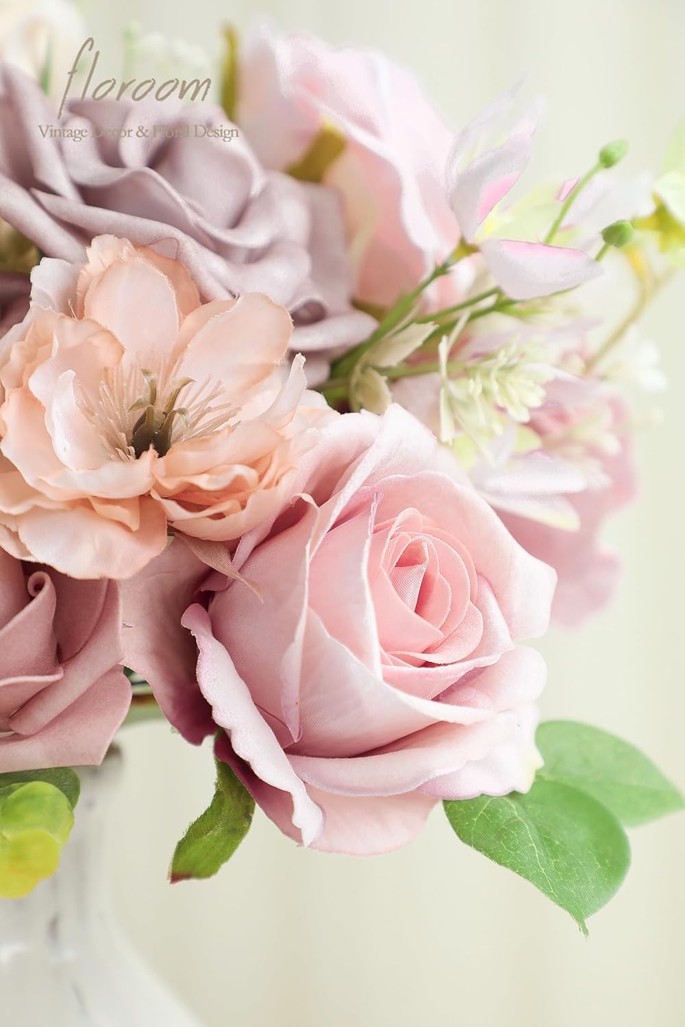 Floroom Dusty Rose Artificial Flowers Fake Roses Peonies and Greenery Combo Box Set for DIY Wedding Bouquets Bridal Shower Centerpieces Floral Arrangements Party Tables Home Decorations