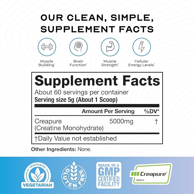 Muscle Feast Creapure Creatine Monohydrate Powder, Vegan Keto Friendly Gluten-Free, Mass Gainer, Muscle Recovery Supplement and Trusted Creatine for Muscle Growth, Creatine Powder, Unflavored, 300g