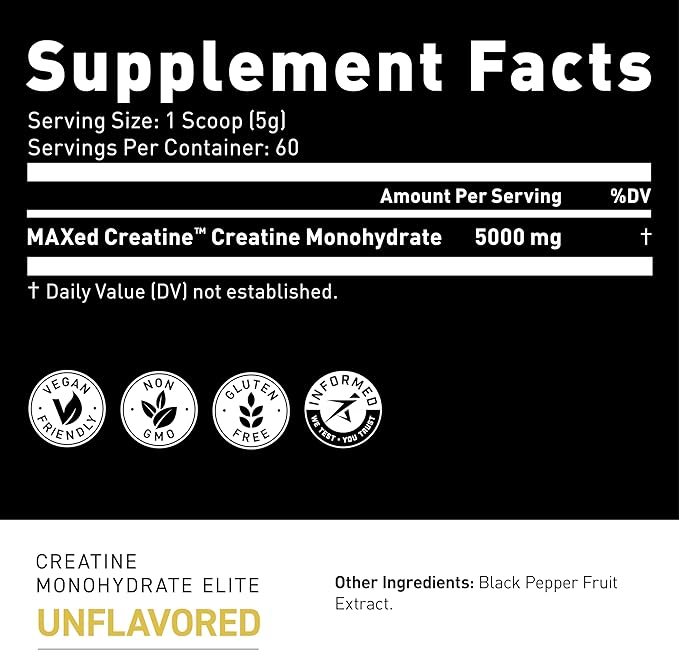Kaged Creatine Monohydrate Elite Powder | Unflavored | Muscle Building & Recovery | MAXCatalyst for High Absorbtion | Vegan, Gluten Free, Easily Digestible | Supplements for Men & Women | 60 Servings