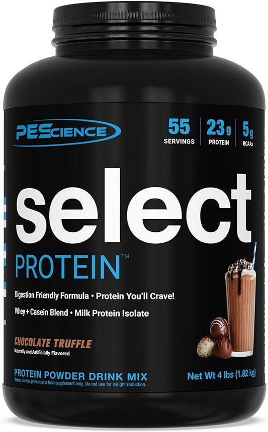 PEScience Select Protein Powder, Whey and Casein Blend, Clean Protein Powder for Women and Men, Low Calorie, Low Carb, Keto Friendly, Gluten Free, Chocolate Truffle, 55 Servings