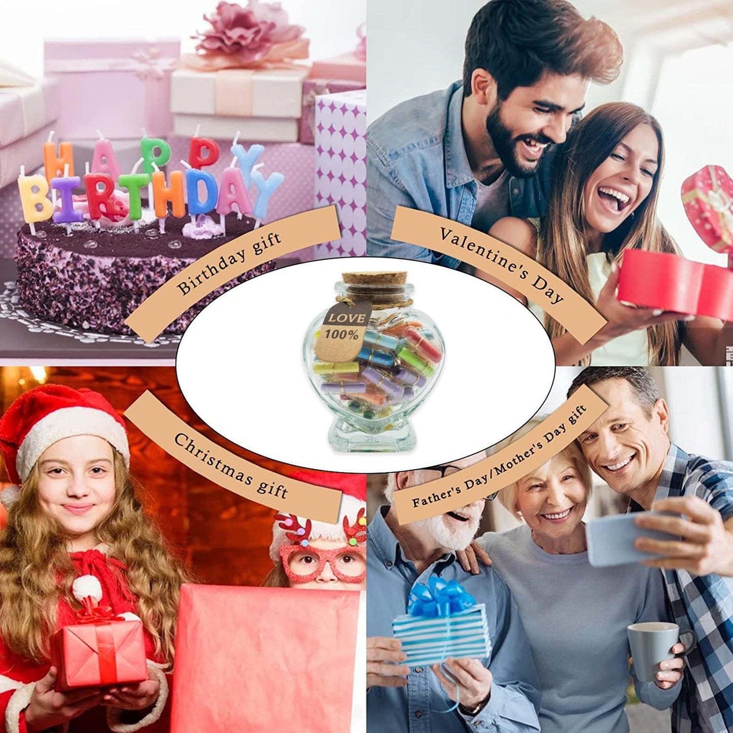 Capsule Message in A Bottle, 50pcs Love Pills Letters Long Distance Relationship Gifts for Couple, Girlfriend, Boyfriend Him Her, Birthday Anniversary Christmas Gift