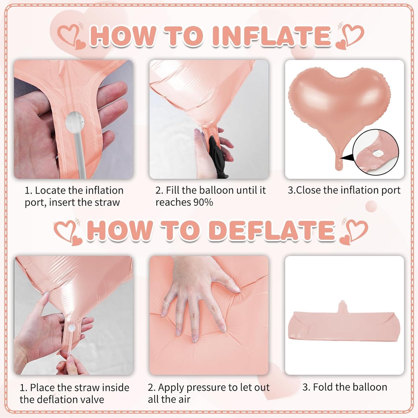 24 Inch Rose Gold Heart Balloons, Love Heart Balloons, Rose Gold Helium Balloon for Valentines Day Bridal Shower Anniversary Wedding Birthday Party Decorations