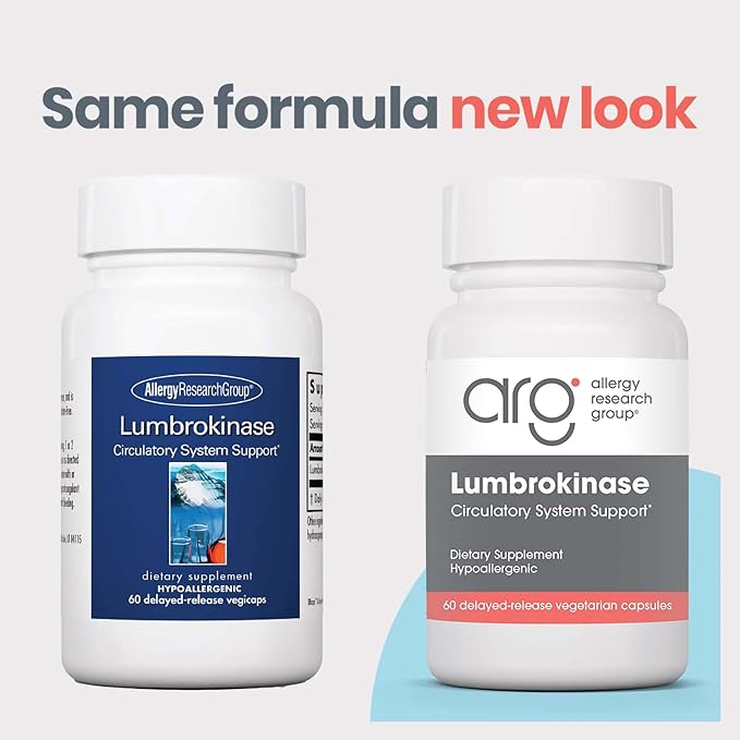 Allergy Research Group Lumbrokinase Supplement - Enzyme for Circulatory System Support, Supports Blood Circulation Already in The Normal Range, Cardiovascular Health - 60 Vegetarian Capsules