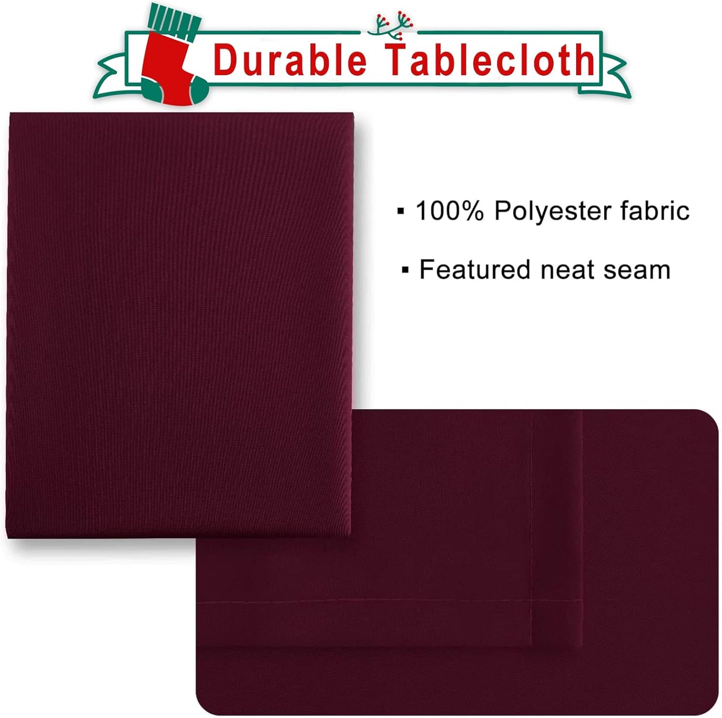 Hiasan Burgundy Tablecloth for Rectangle Tables - Waterproof Washable Polyester Fabric Table Cloth for Buffect Dining Birthday Party Wedding, 54 x 108 Inch