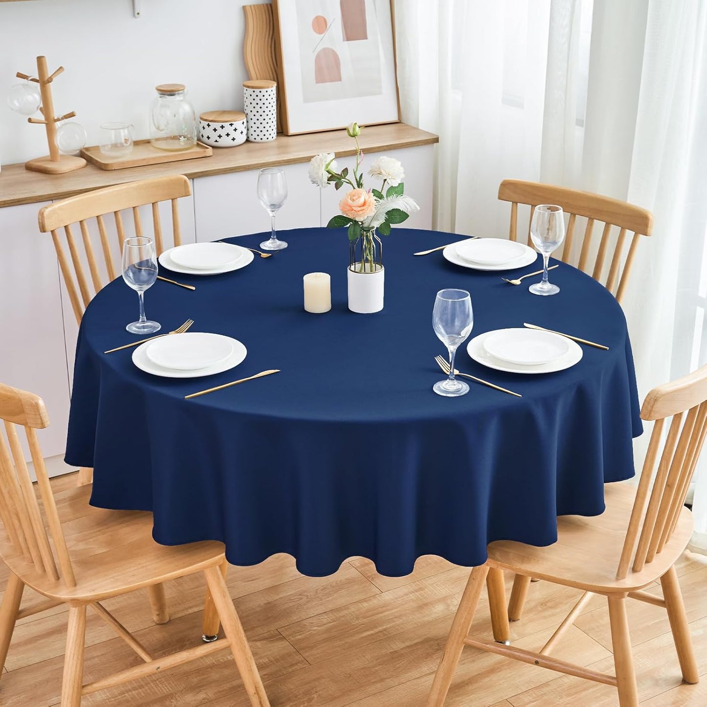 2 Pack Round Table Cloth 60 Inch Navy Tablecloth Washable Polyester Solid Dining Table Cover for Birthday Party Dinner Holiday Outdoor Indoor
