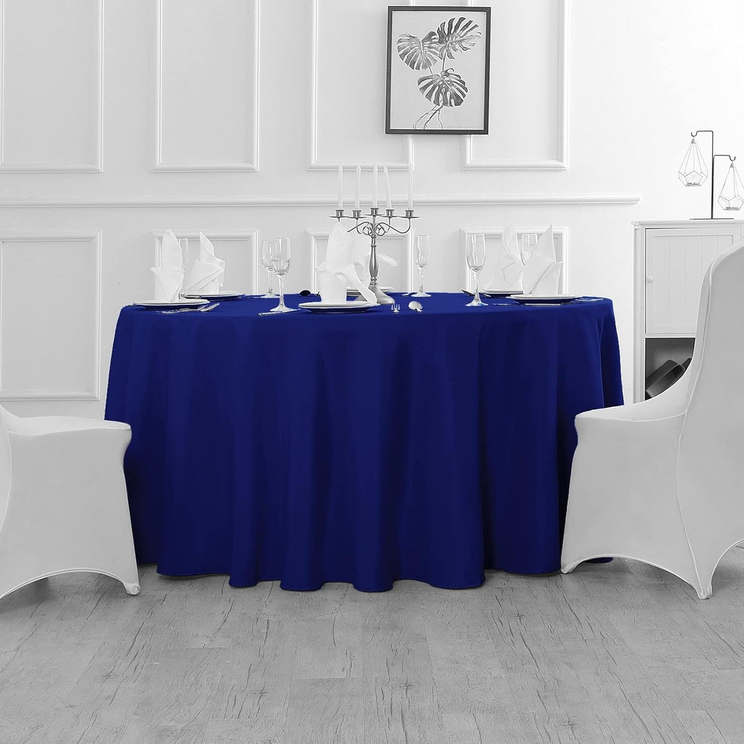 Fokitut 2 Pack Waterproof Round Tablecloth, 108 Inch, Stain Resistant and Wrinkle Polyester Table Cloth, Fabric Table Cover for Kitchen Dining, Wedding, Party, Holiday Dinner-Royal Blue