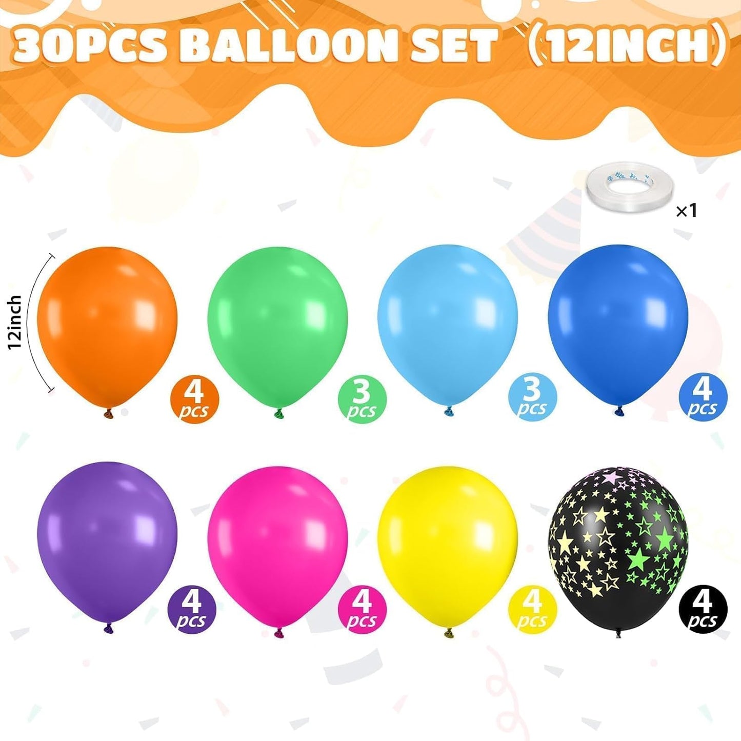 Neon Balloons, 12 Inch Yellow Orange Hot Pink Dark Blue Purple Lime Green Neon Star-Shaped Rainbow Balloons for Boy Girl Birthday Party Decorations Baby Shower Summer Pool Tropical Backdrop