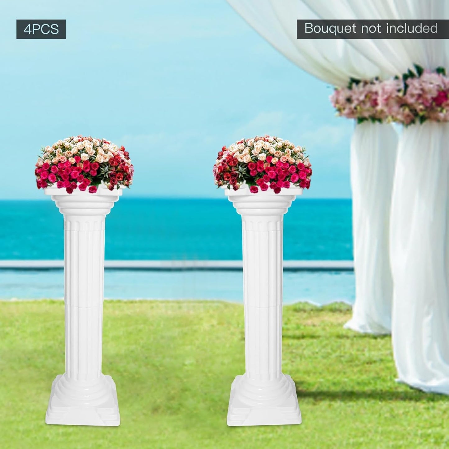 Roman Pillars Decoration Party Flower Pot Columns Set 4Pcs 10.83x10.83x33.86in Decor Pedstal Stand Flower Floral Wedding Party Event Road Decorative Columns (10.83x10.83x33.86in)