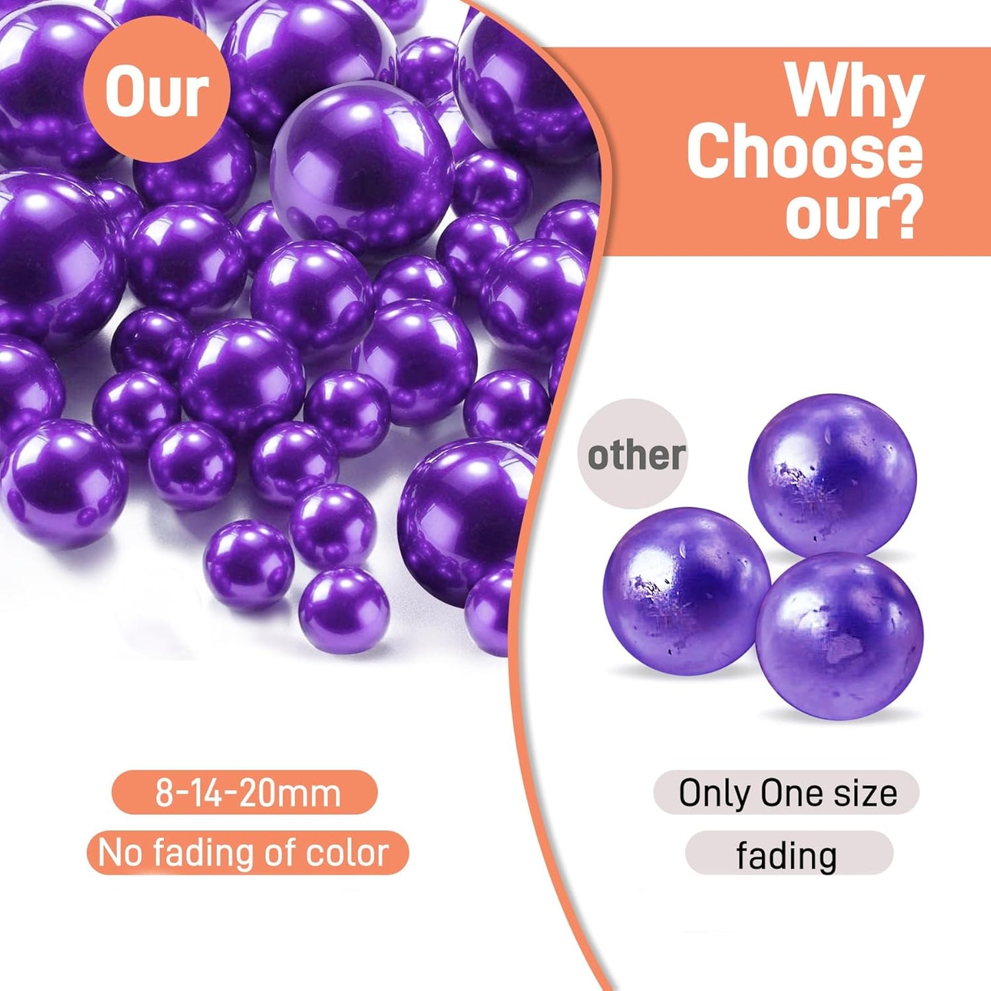 180PCS Purple Beads for Centerpieces Vases, No Hole Polished Pearl Makeup Beads Mixed 8/14/20mm Sizes, Pearl Vase Fillers Table Scatters for Party Wedding Decor