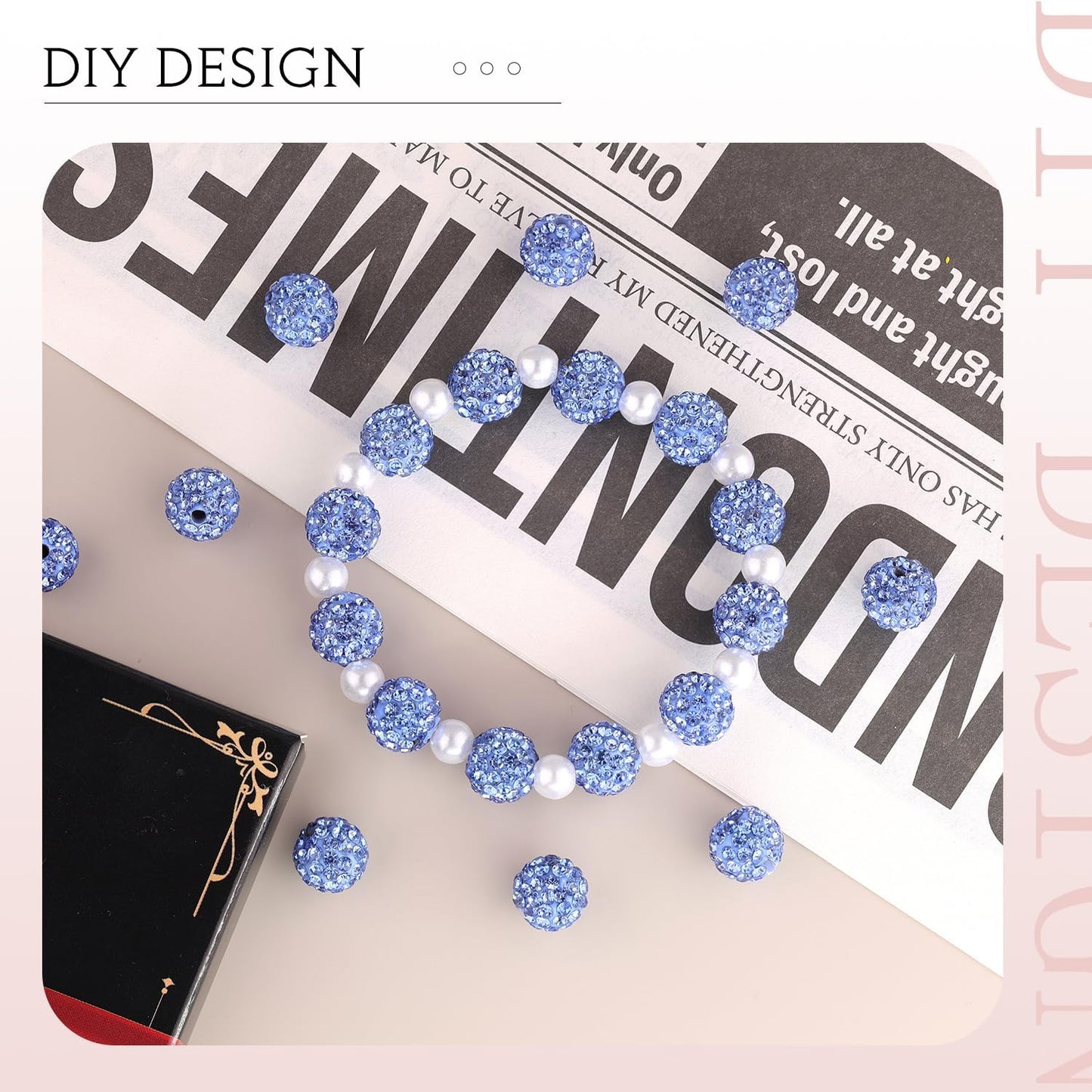 200pcs 10mm Light Sky Blue Rhinestone Beads for Jewelry Making, Shiny Round Shamballa Disco Ball Beads, Sparkle Crystal Clay Christmas for Bracelet Baseball Necklace Earring Crafting and DIY