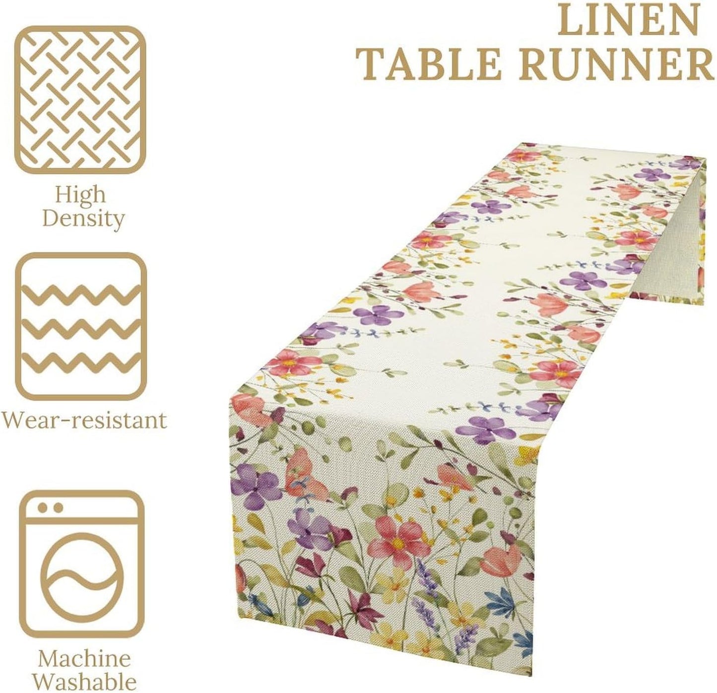 Floral Table Runner,Flowers Plant Print Spring Table Runner for Kitchen Dining Table Decoration for Home Party Decor 13x60 Inch
