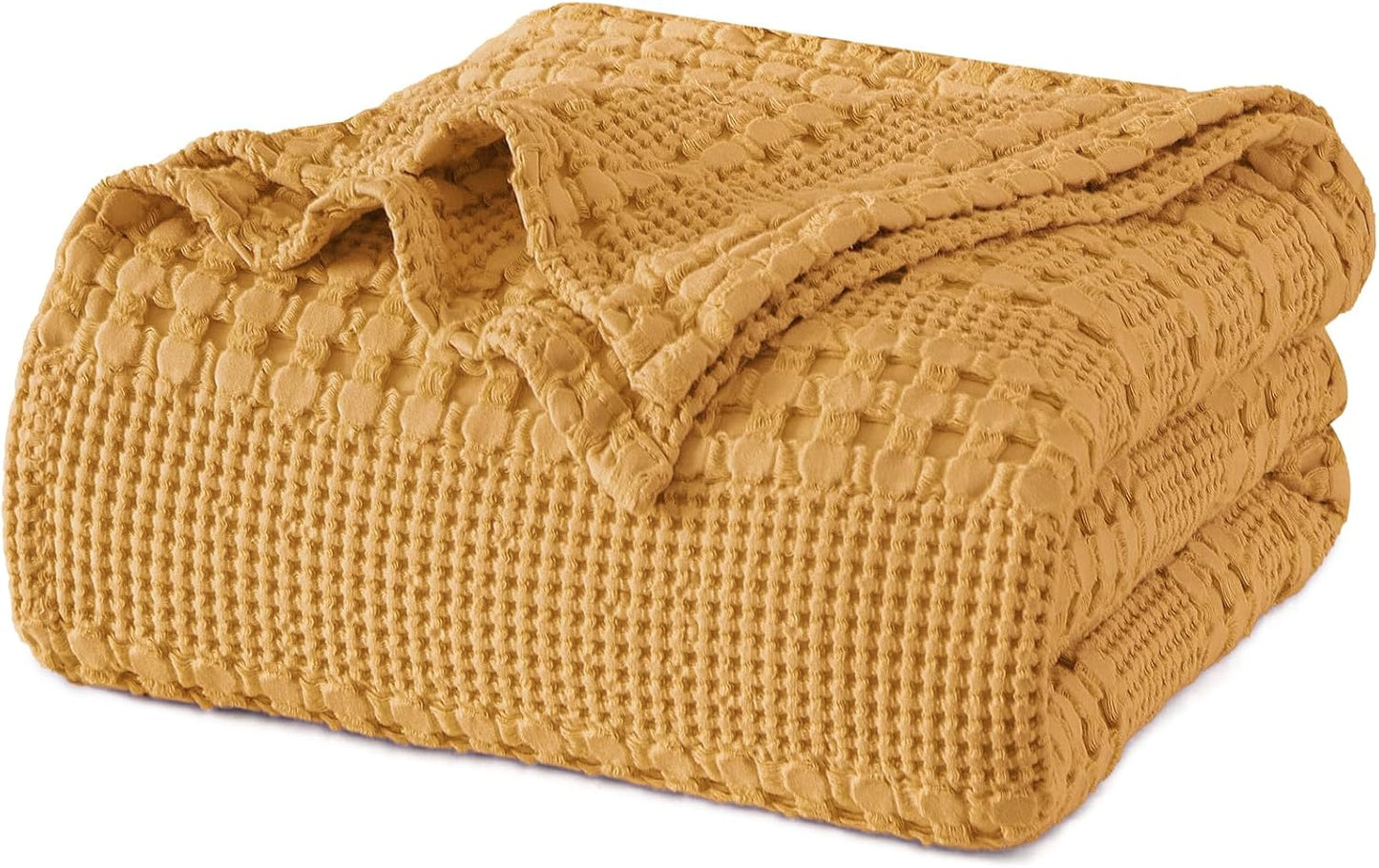 PHF 100% Cotton Waffle Weave Blanket King Size for Bed, Soft Lightweight & Breathable, All-Season Comfort, Luxury Aesthetic Woven Bedding for Home Decor, 108"x90", Ginger/Honey Yellow