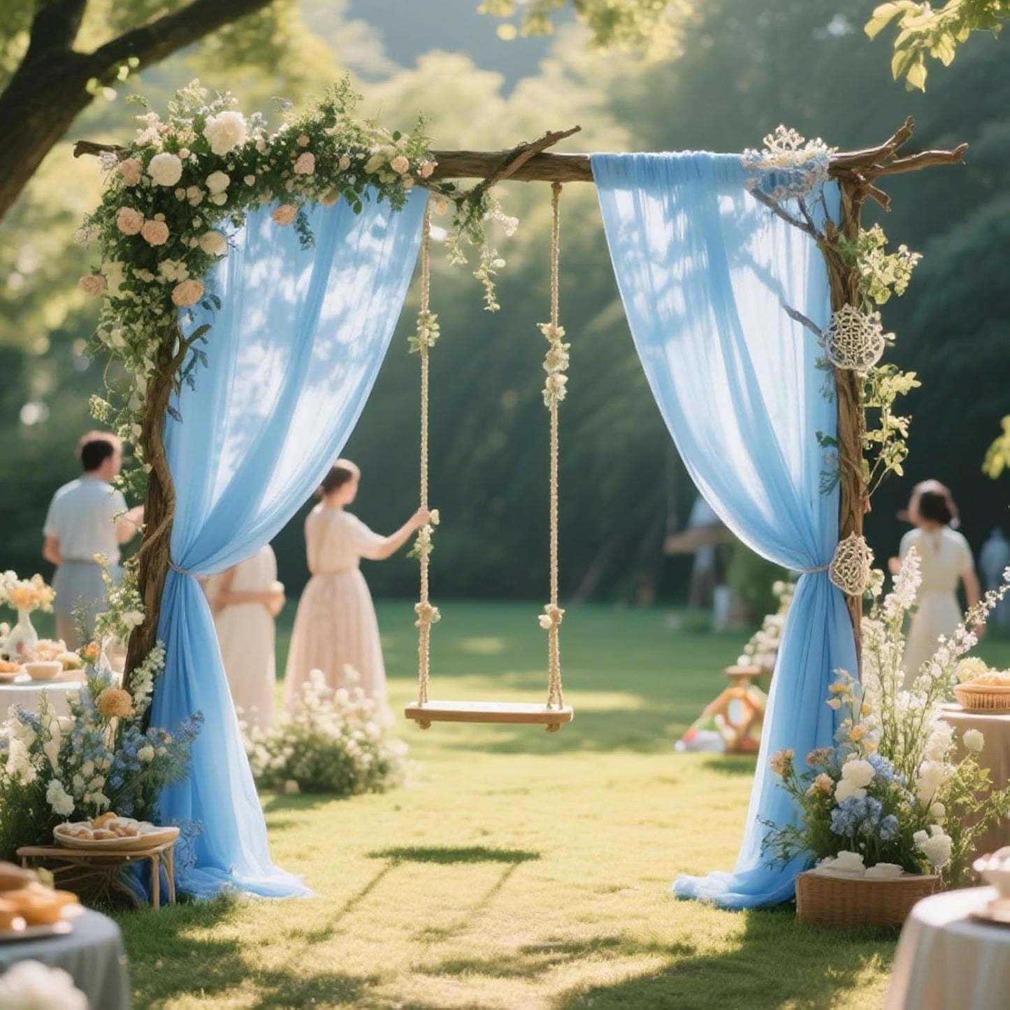 VOK Blue Wedding Arch Draping Fabric Chiffon Fabric, 29in x 18Ft 2 Panels Sheer Chiffon Outdoor Curtain for Wedding Ceremony Birthday Party Decoration (Blue,2 Panel)