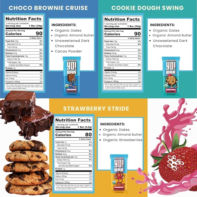 Yo! Bar by Bearded Brothers Vegan Organic Kids Bar | Gluten Free, Paleo and Whole 30 | Soy Free, Non-GMO, Low Glycemic, No Sugar Added, Fiber + Whole Foods | Variety 3 Flavor Pack | 25 Bars