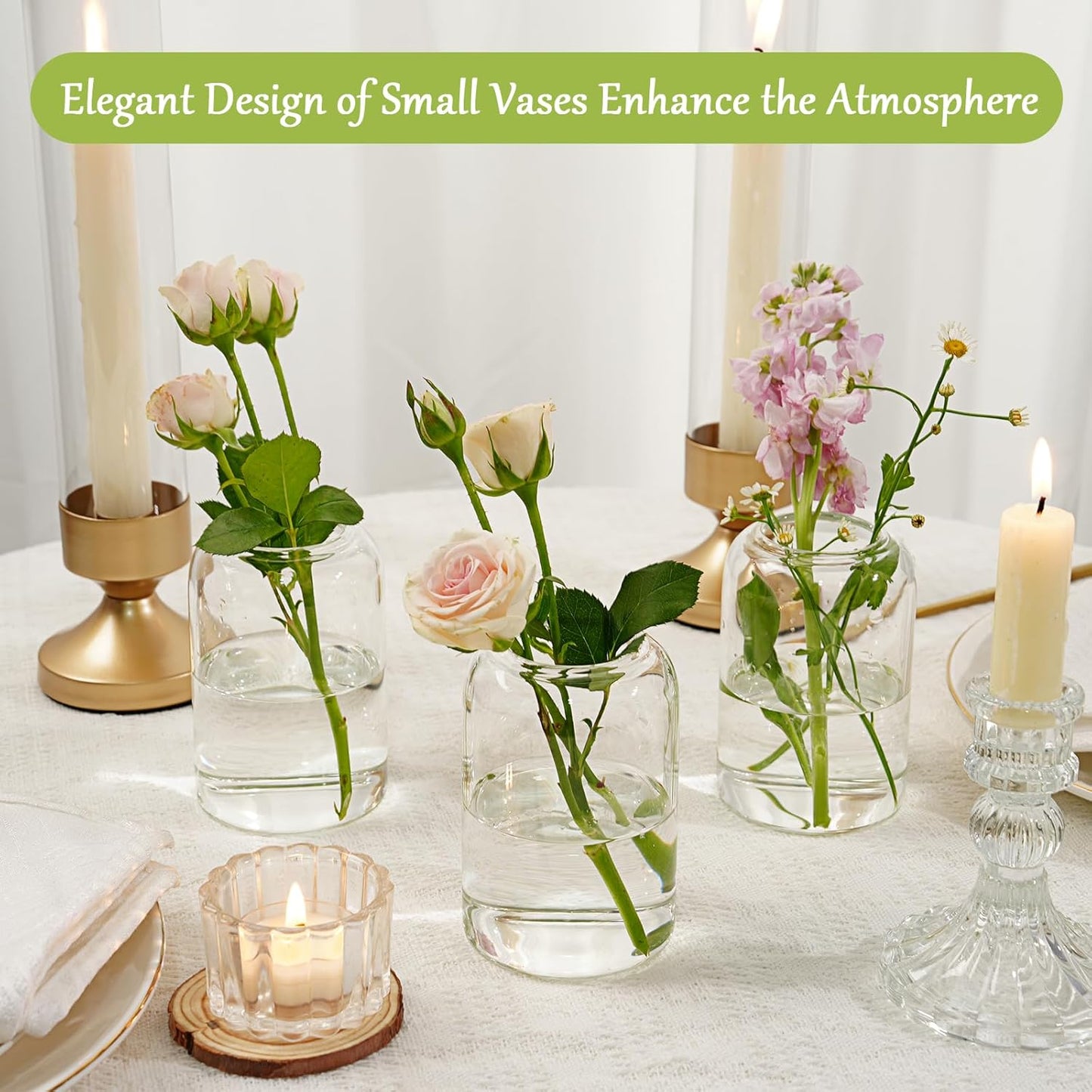 Small Glass Flower Vases, Set of 20 Clear Bud Vases for Centerpieces Mini Vase Bulk for Flowers for Wedding Birthday Party Housewarming Valentines' Day Table Centerpiece Decor