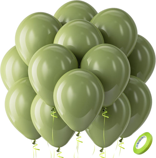 Bezente Sage Green Balloons Latex Party Balloons - 100 Pack 12 inch Round Helium Olive Green Balloons for Birthday Bridal Shower Wedding Graduation Anniversary Safari Jungle Party Decorations
