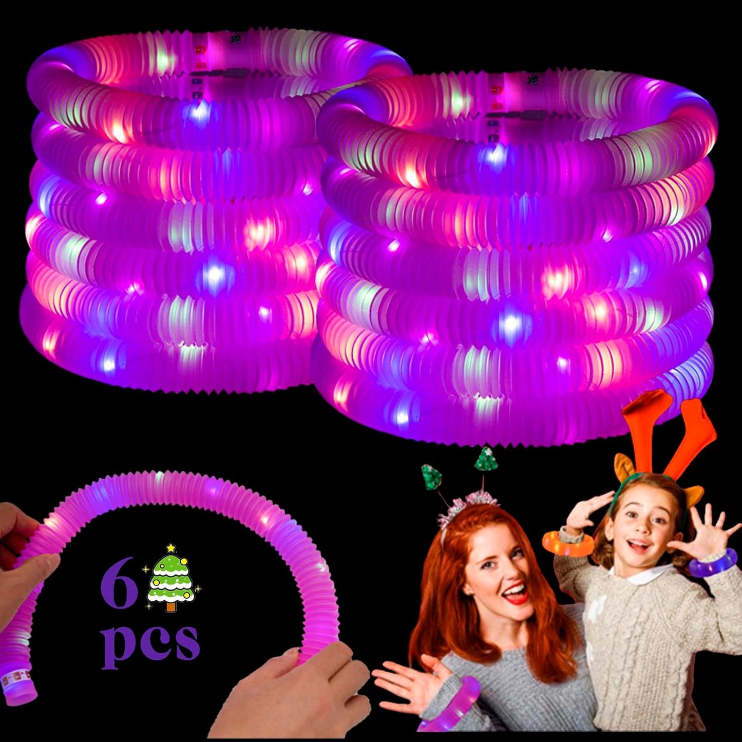 Pink 6 Pack Light Up Party Favors Supplies,Bulk Glow Sticks Bracelet,Necklace Accessories for Kids,Birthday Return Gifts Treats,Easter Basket Goodie Bag Stuffer Fillers for Boys Girls