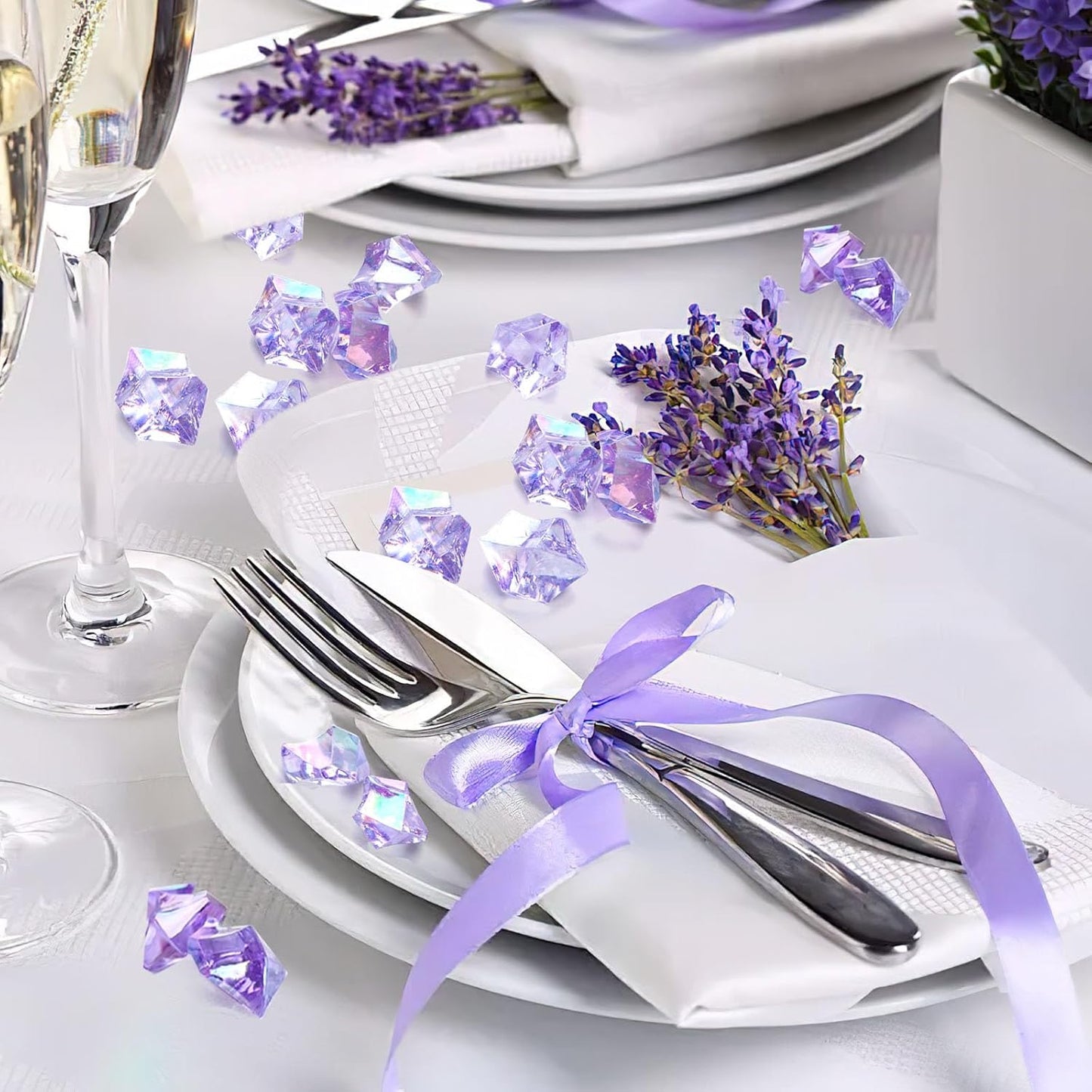 DomeStar 150PCS Purple Fake Ice, Fake Diamonds Sparkling Plastic Gems Vase Fillers for Centerpieces Wedding Party Decoration Table Scatter Display