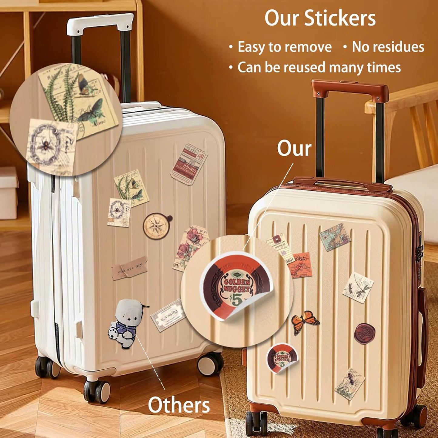 100 Pcs Vintage Stickers, Aesthetic Waterproof Decals for Water Bottle Laptop Computer Skateboard Bumper, Vsco Butterfly Vinyl Stickers for Kids Teens Girls