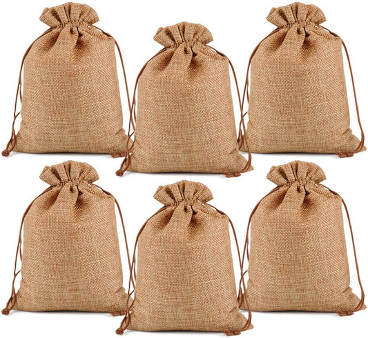 Lucky Monet 25/50/100PCS Burlap Gift Bags Wedding Hessian Jute Bags Linen Jewelry Pouches with Drawstring for Birthday, Party, Wedding Favors, Present, Art and DIY Craft (50Pcs, Coffee, 5” x 7”)