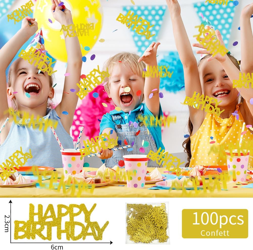 Gold Happy Birthday Confetti For Table - Paper Birthday Party Decorations For Men Women Boys Girls, Table Sprinkling Scatter Decoration Party Supplies