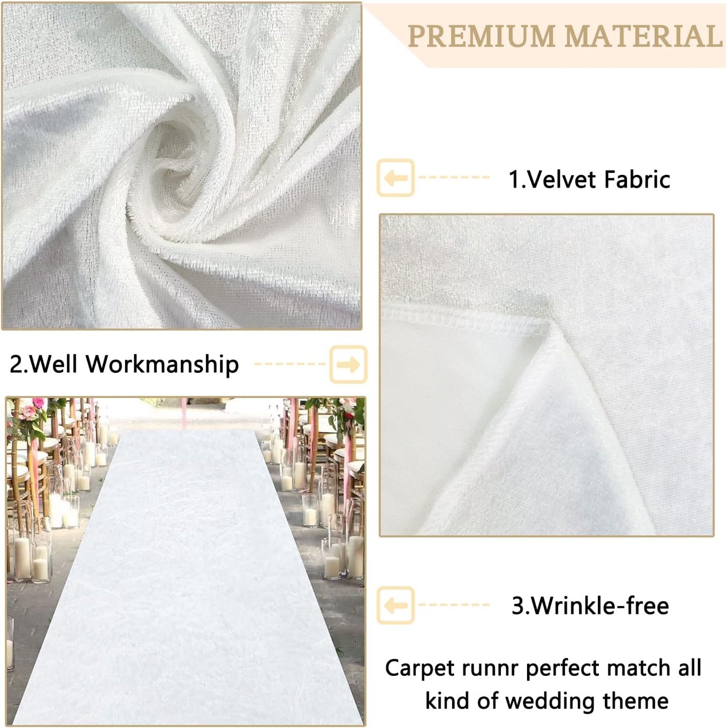 MODFUNS White Wedding Aisle Runner Outdoor Velvet Aisle Runner for Wedding Ceremony 4FTx20FT Carpet Runner with Carpet Tapes Bride Floor Carpet Runner Decorated Aisle Runway for Prom Party Beach