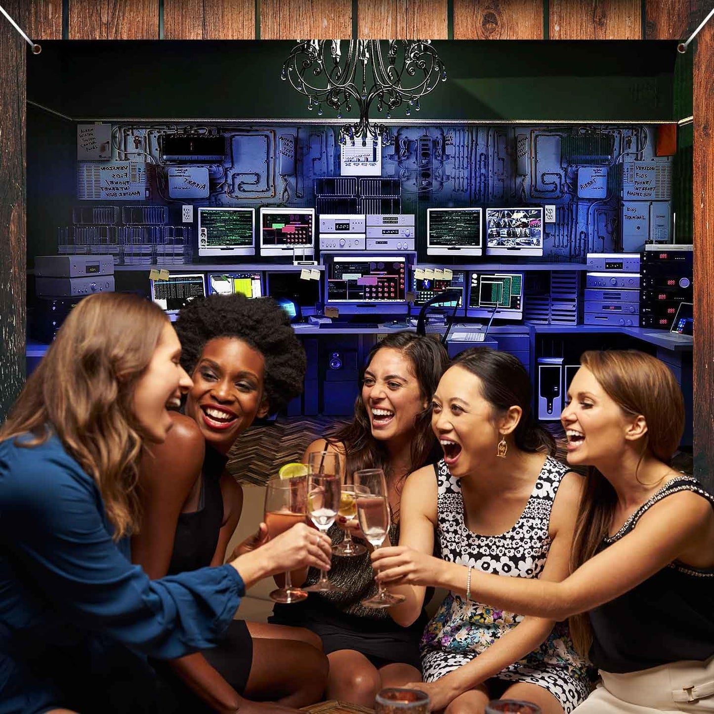 Computer Room Backdrop Neon Blue Hacker Station Backdrop Glowing Matrix Data Streams Background Boys Decor Studio Banner Props Shoot YUNHBDJ1448