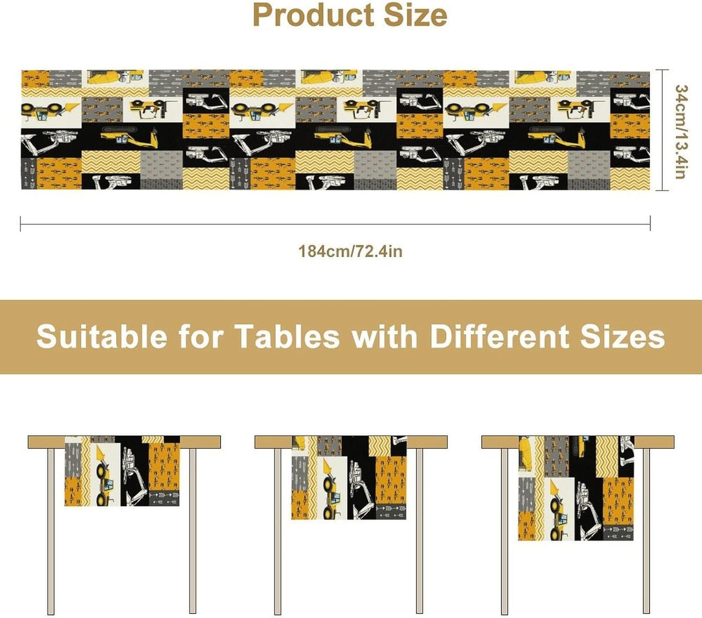 Excavator Table Runner,Boys Kids Construction Vehicles Equipment Trucks Cartoon Car Tablecloth Burlap for Hotel Indoors Outdoor Dining Room Kitchen Holiday Party, 13x108in