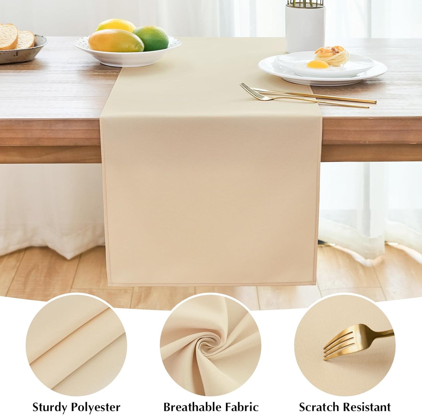 2 Pack Beige Small Short Table Runner 12 x 48 Inch Solid Color Runners Coffee Table Dresser for Daily Party Home Decoration