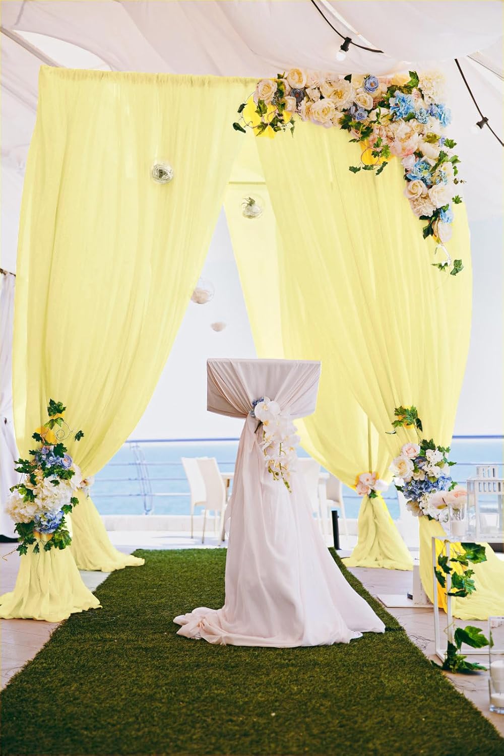 DUOBAO Yellow Chiffon Backdrop Curtain-2 Panels 58x120-Inch Wedding Backdrops Drape Yellow Curtains for Bedroom Voile Window Drapes Photography Background for Party Ceremony
