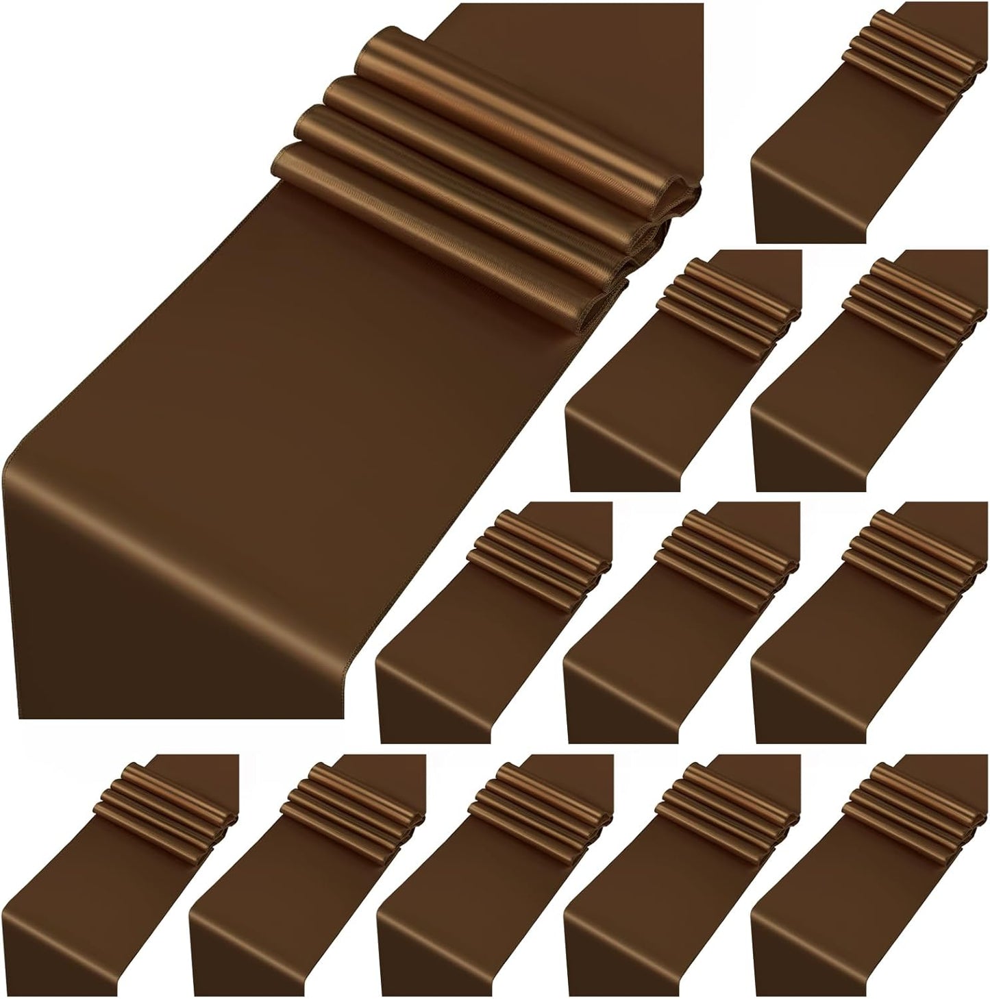 12 Pack Brown Satin Table Runner 12 x 108 inch Long Premium Smooth Table Runner for Wedding, Banquets, Birthday, Party, Graduation, Engagements,Table Runners fit Rectangle and Round Table