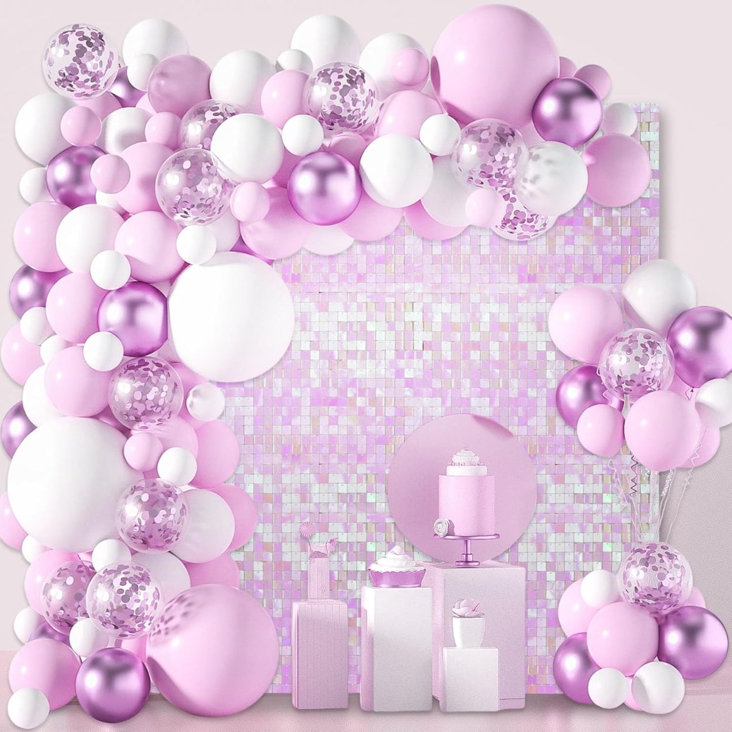 12PCS Colorful Light Pink Shimmer Wall Backdrop, Square Sequin Photo Backdrops Panel, Glitter Wall Background for Birthdays, Weddings, Christmas, Engagements, Disco Bachelorette Party Decor (3FTx4FT)