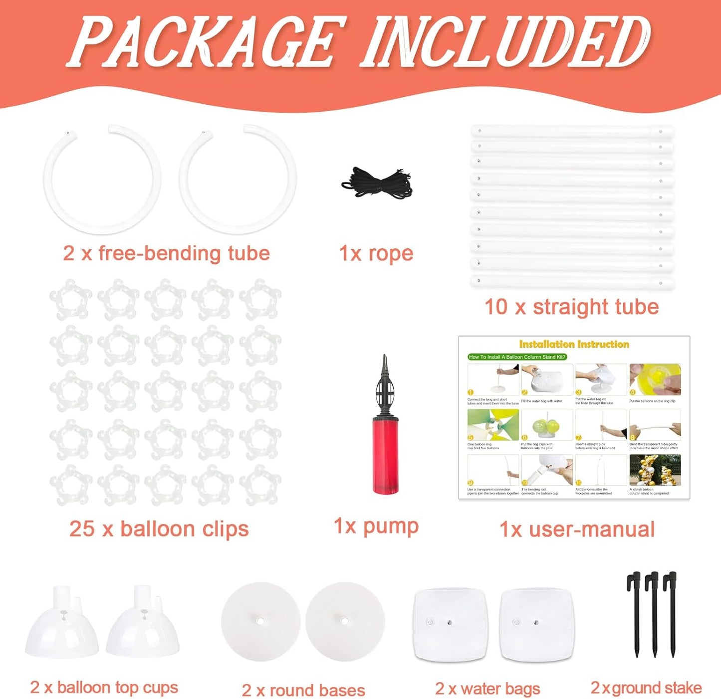 8FT & 6FT Balloon Arch Stand, Flexible Top Balloon Arch Kit, Half Arch Balloon Stand with Base for Floor, Balloon Column Kit for Wedding Birthday Baby Shower Graduation Party Decorations