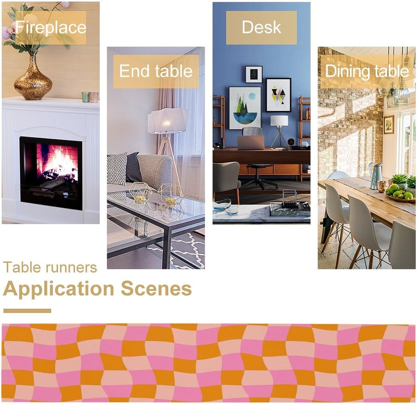 Checkered Table Runner Orange Retro 60s70s Boho Style Kitchen Restaurant Decoration Suitable for Indoor and Outdoor Festival Home Wedding Party Table Runner 13x60 Inch