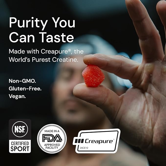 Create Creatine Monohydrate Gummies for Men & Women | 1.5g Creatine per Gummy for Muscle Strength, Endurance, Recovery, & Focus | Vegan, Non-GMO, Gluten-Free | Premium Sour Cherry Flavor | 90 Count