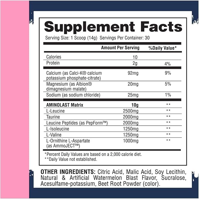 Gaspari Nutrition: AminoLast, Muscle Recovery and Endurance BCAA Fuel, Enhances Recovery & Replenishes Electrolytes, 30 Servings (Watermelon Blast)