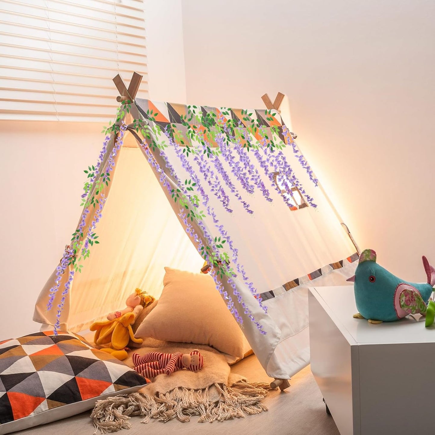 5 Pack Light Purple Wisteria Hanging Flowers, 3.44 Ft Fake Hanging Flowers, Artificial Wisteria Garland Vines for Wedding Room Backdrop Outdoor Patio Garden Decoration