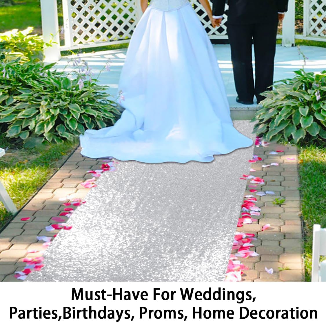 ShinyBeauty Aisle Runners for Weddings 10 ft by 4 ft Silver Aisle Runner Wedding Aisle Runner Outdoor Glitter Runner Church Runner (4FTx10FT, Silver)