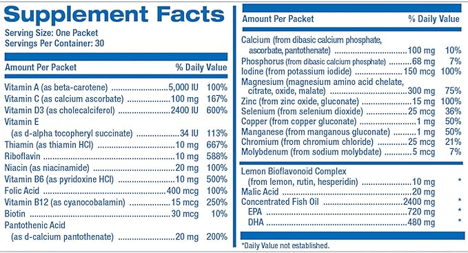 All in One Vitamin Packs for Women & Men - Clinically Formulated Men & Women's Womens Over 50 Multivitamin with Omega 3 Magnesium Vitamin D3 & Citrus Bioflavonoids - 1 Month Supply
