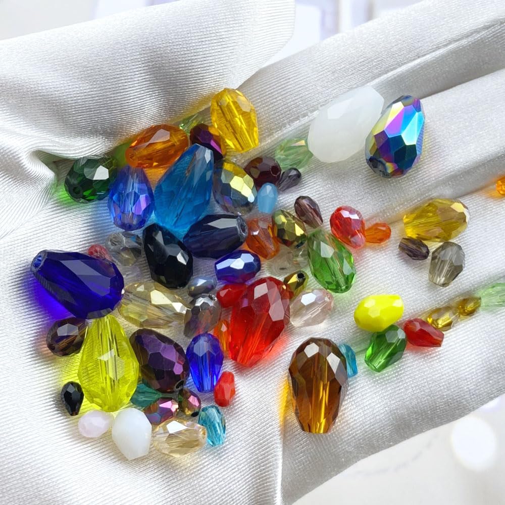 40pcs 10x15mm Teardrop Crystal Glass Beads Vertical Hole Faceted Loose Spacer Beads for DIY Craft Jewelry Making Necklace Bracelet Earring Wind Chimes(Mix Colors Series)