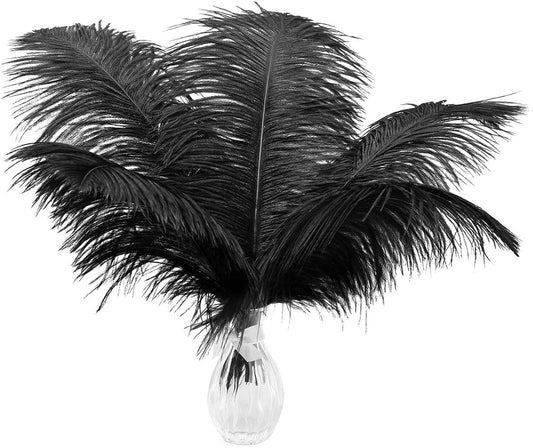 Ballinger Black Ostrich Feathers Bulk - 24Pcs 8-10inch Feathers for Crafts,Gatsby and Halloween Party Centerpieces