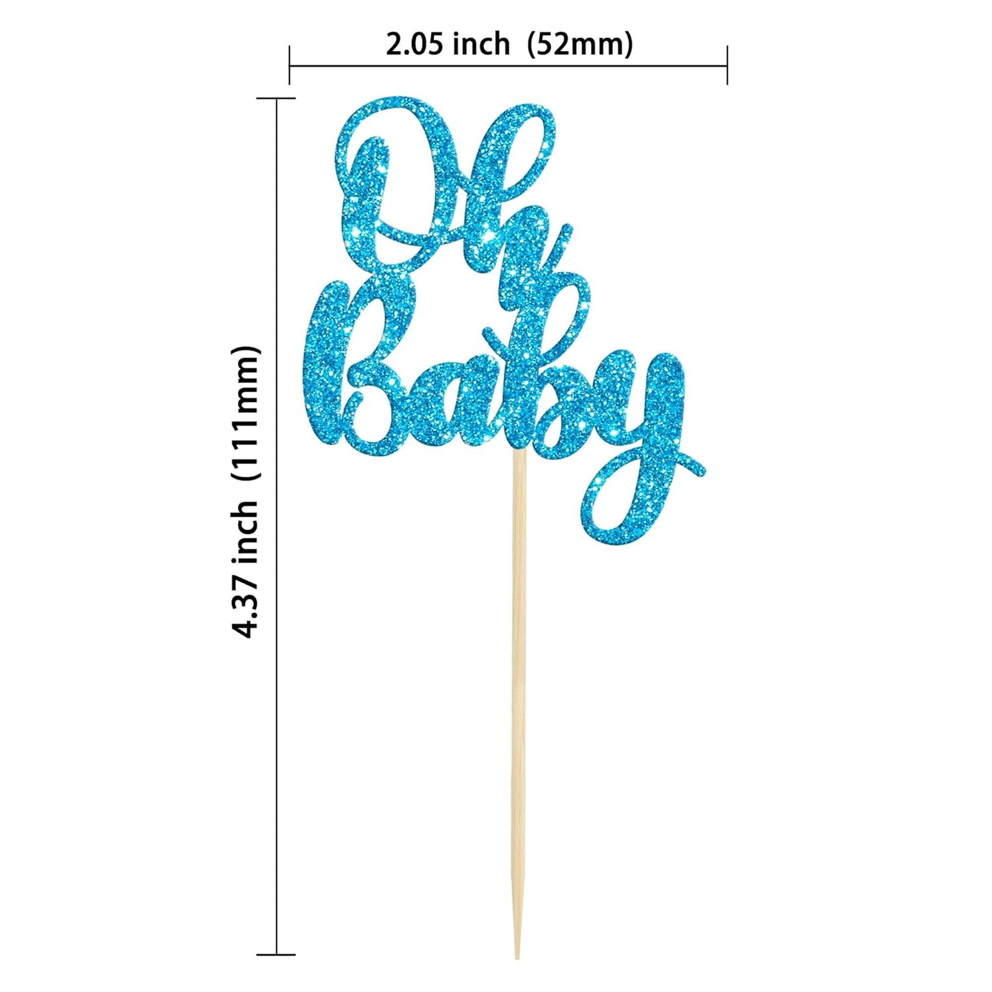 Gyufise 36 Pack Blue Glitter Oh Baby Cake Cupcake Toppers Picks for Wedding Birthday Baby Shower Party Decorations